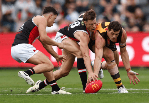 Lloyd Meek doing it on the ground and in the air - Photo Michael Willson via AFL Photos