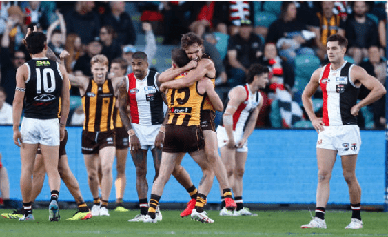 Scrimshaw and Hardwick celebrate the win - Photo Michael Willson via AFL Photos