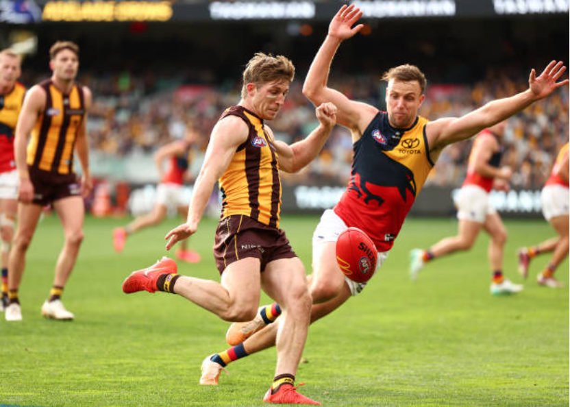 Dylan Moore dominates with fives goals against the Crows - Photo Quinn Rooney via Getty Images