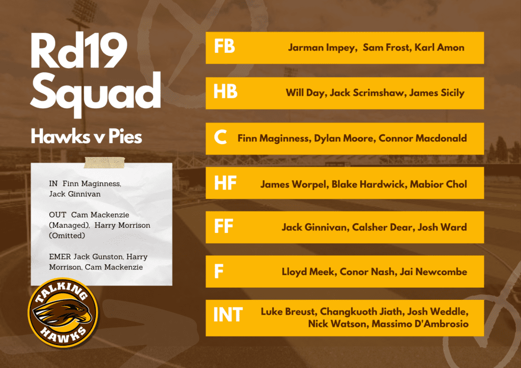 Round 19 Hawthorn vs Collingwood Squad 2024